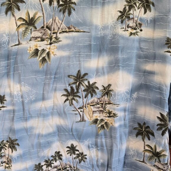 Cambria Moda Mens Hawaiian Shirt Blue Palm Tree Print Button Front XXL - Picture 3 of 9